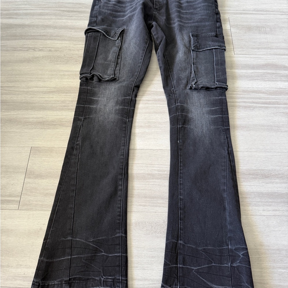 Men's Slim Fit Black Cargo Jeans
